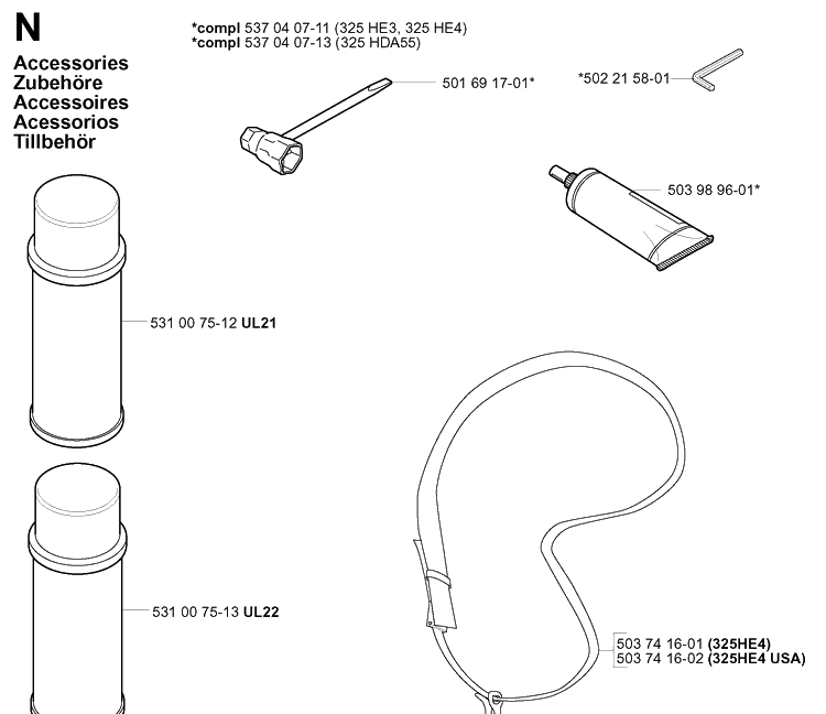 Accessories Diagram and Parts List for 325HE3 (X-SERIES)(20011800001-20040100000) Husqvarna Hedge Trimmer