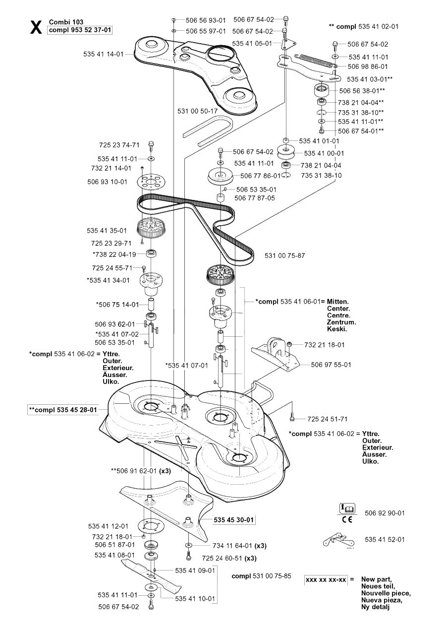 103cm Cutting Deck Diagram and Parts List for R16 2003-01 Husqvarna Lawn Tractor