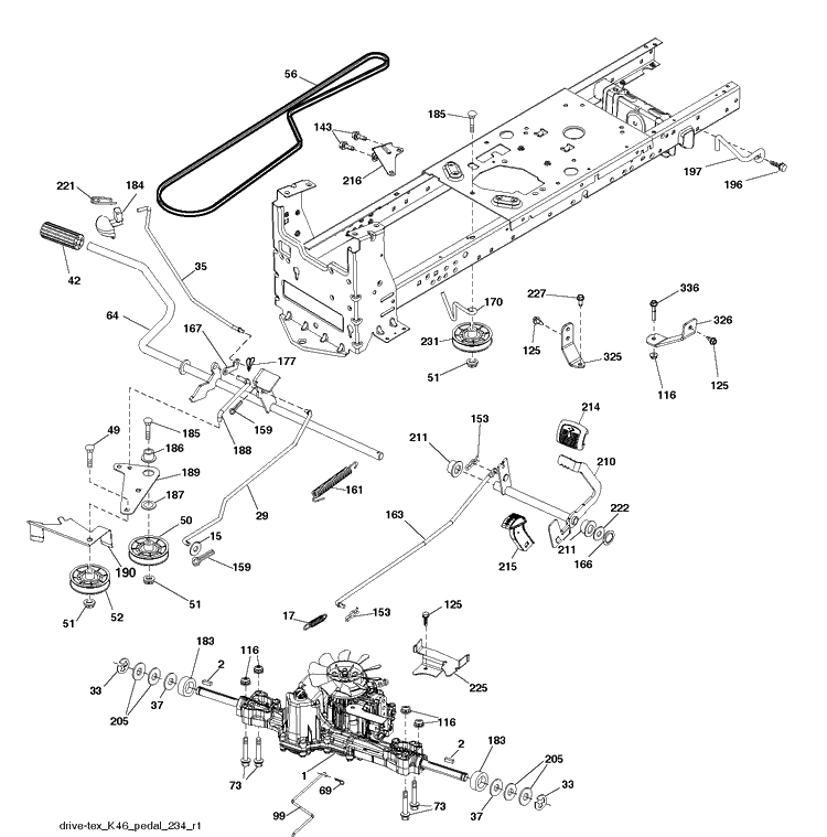 Drive Diagram and Parts List for TS142 (96041044000)(2019-09) Husqvarna Lawn Tractor