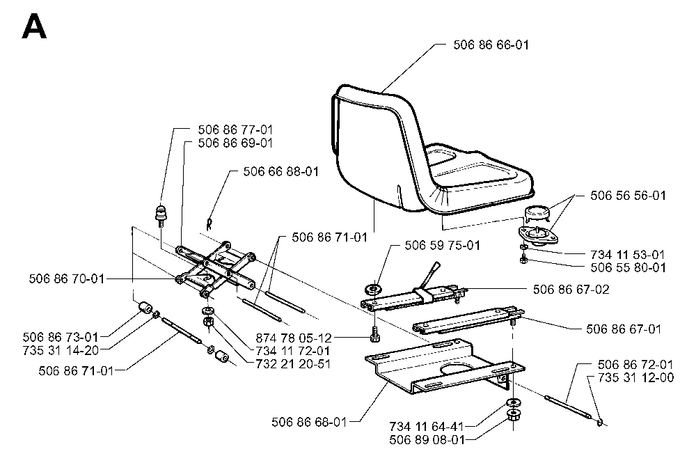Seat Diagram and Parts List for RIDER1030BIOCLIP 1997-05 Husqvarna Lawn Tractor