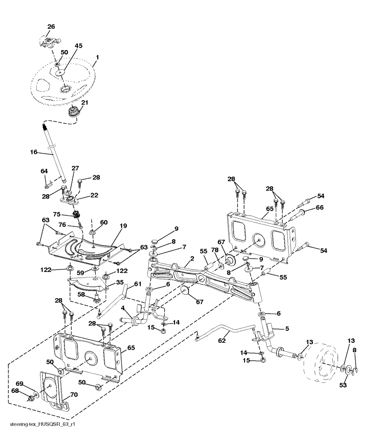 Steering Diagram and Parts List for LGT48DXL (96043026000)(2017-09) Husqvarna Lawn Tractor