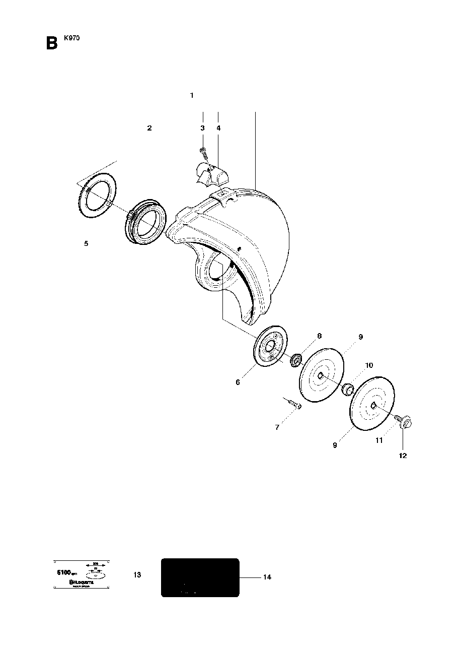 Guards Diagram and Parts List for K970 (575697201 & Above)(2010-05) Husqvarna Circular Saw