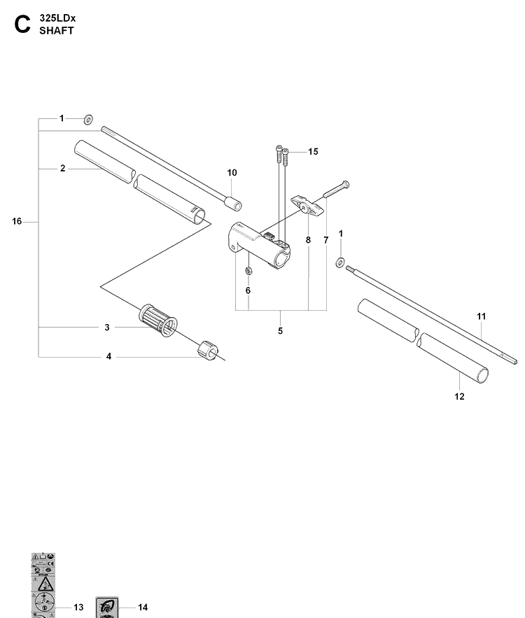 Shaft And Handle 2 Diagram and Parts List for 325LDX 20080900001-Current Husqvarna Edger