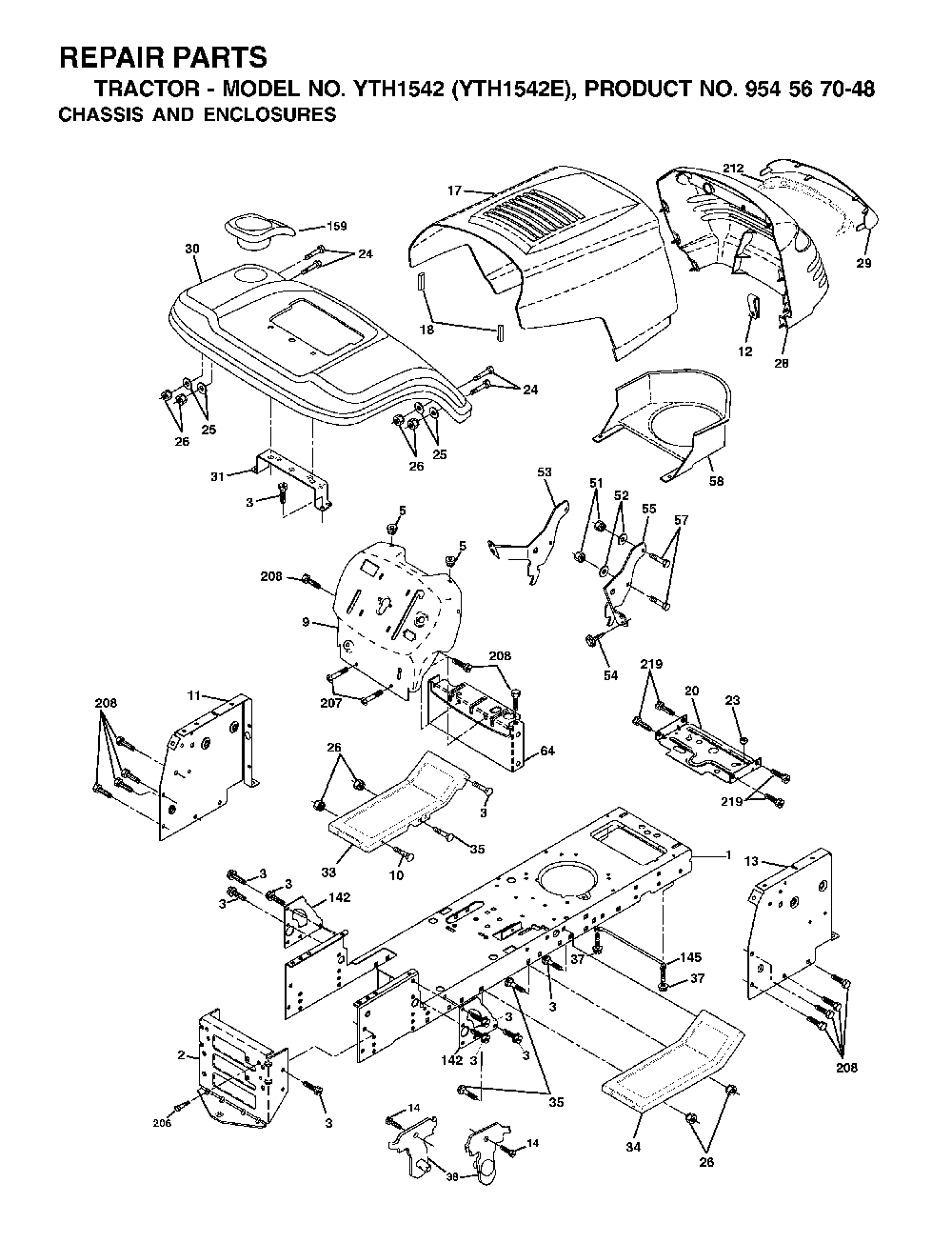 Chassis And Enclosures Diagram and Parts List for YTH1542E (954567048)(2001-12) Husqvarna Lawn Tractor