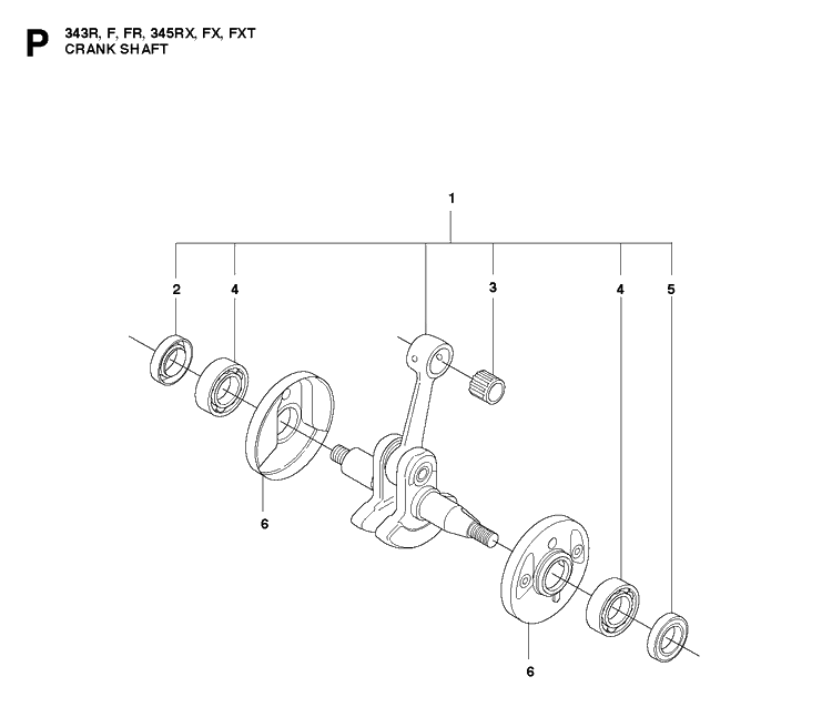 Crankshaft Diagram and Parts List for 343F  Husqvarna Brush Cutter