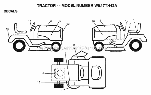 Decals Diagram and Parts List for WE17TH42A 1999 Husqvarna Lawn Tractor