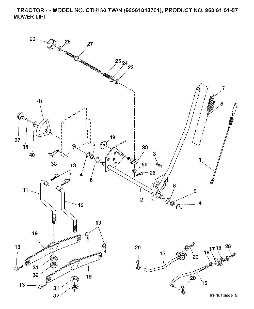 Mower Lift / Deck Lift Diagram and Parts List for CTH180TWIN (96061018701)(2007-05) Husqvarna Lawn Tractor