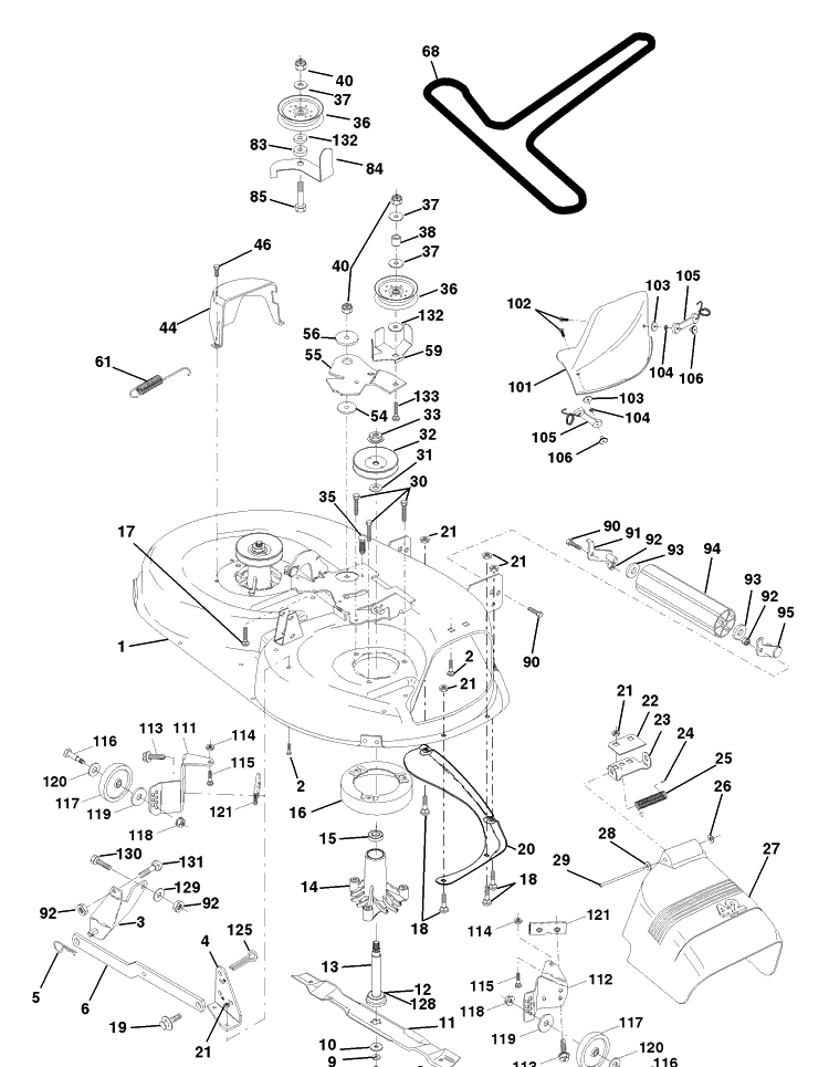 Mower Deck Diagram and Parts List for LTH130 (954140005B)(1997-12) Husqvarna Lawn Mower