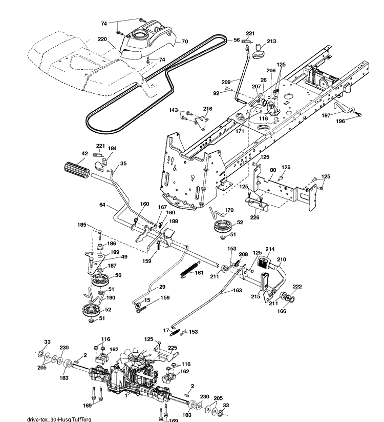 Drive Diagram and Parts List for YTH2042 (96041005400)(2007-04) Husqvarna Lawn Tractor