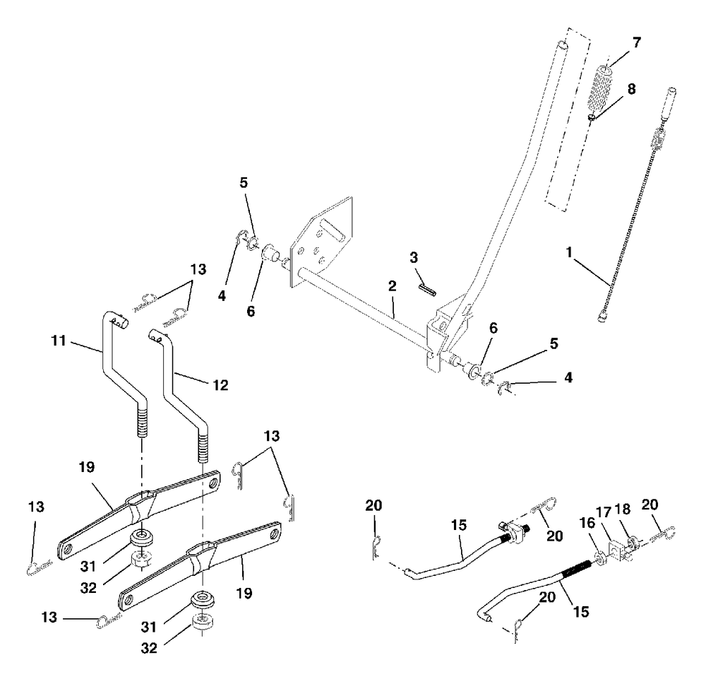 Mower Lift Diagram and Parts List for YTH1542 (954567048-D)(2001-11) Husqvarna Lawn Tractor