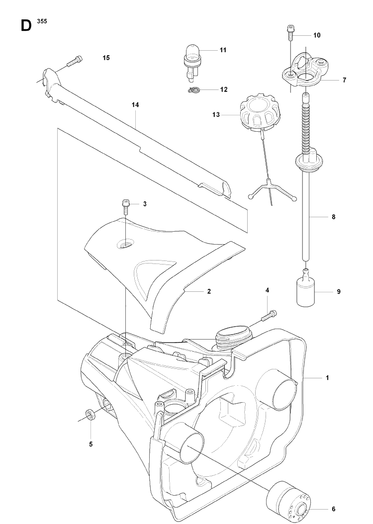 Fuel Tank Diagram and Parts List for 355FX 20082700001-20192999999 Husqvarna Brush Cutter