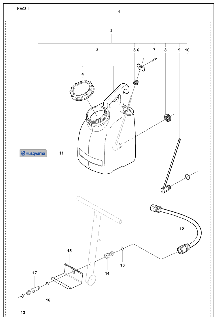 Water Tank Cpl. Diagram and Parts List for KV03 (K1250-371K-375K-3120K)(2007-01) Husqvarna Lawn Tractor Accessories