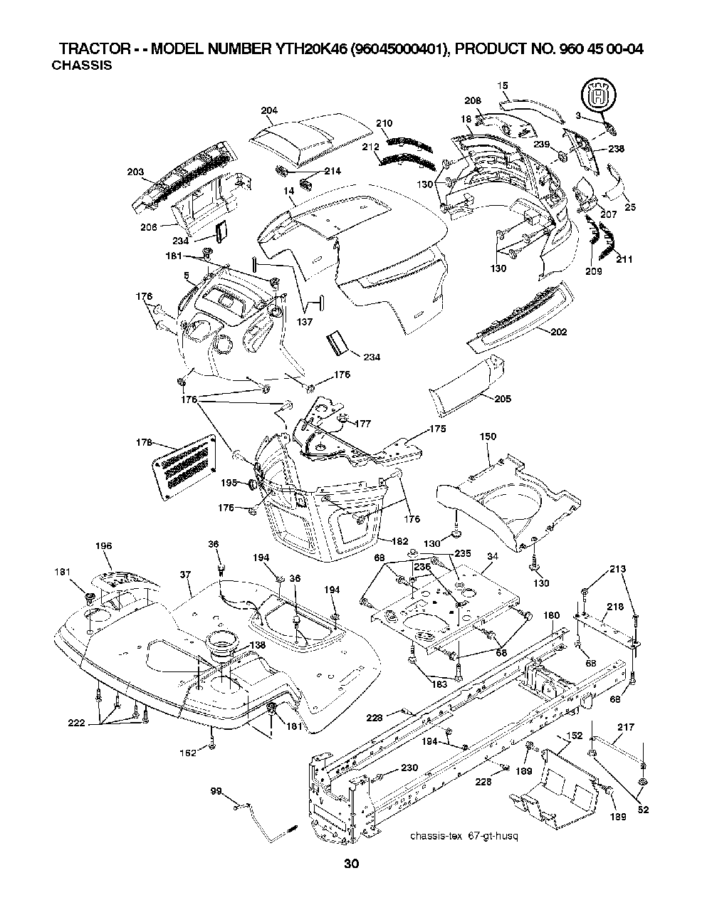 Chassis / Frame Diagram and Parts List for YTH20K4696045000401 2007-07 Husqvarna Lawn Tractor