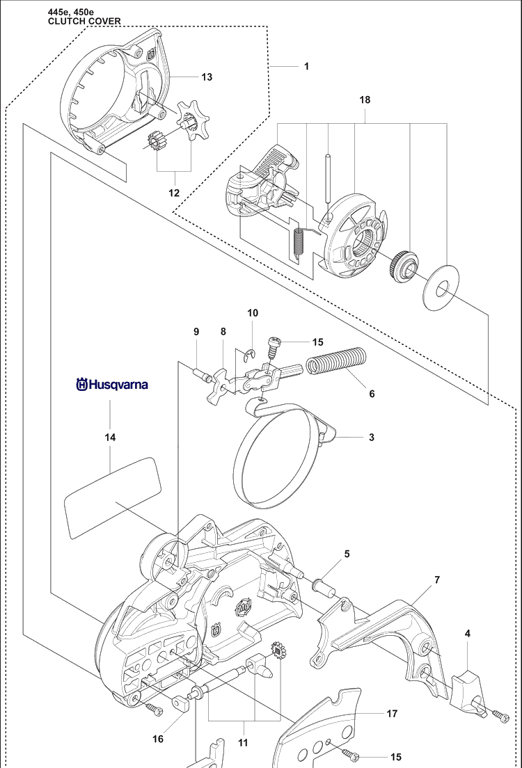 Clutch Cover Diagram and Parts List for 450E 2009-02 Husqvarna Chainsaw