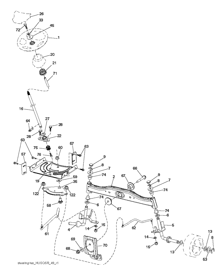 Steering Diagram and Parts List for TS138M (96041042000)(2018-07) Husqvarna Lawn Tractor