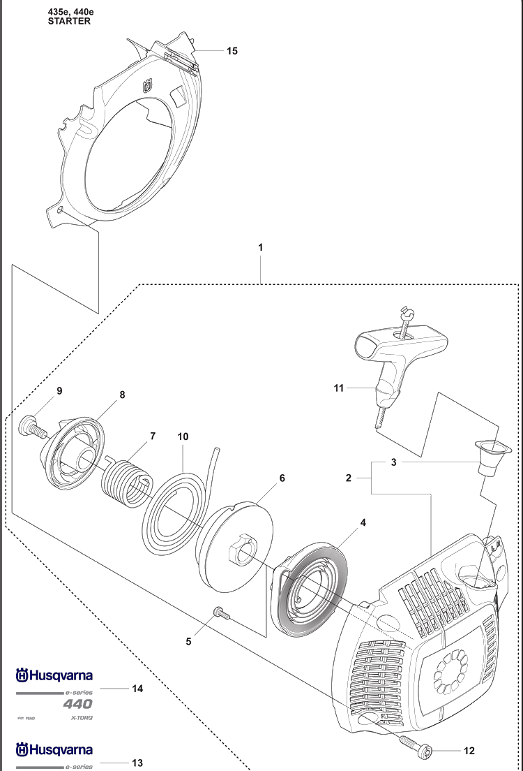 Starter Diagram and Parts List for 440E 2009-02 Husqvarna Chainsaw
