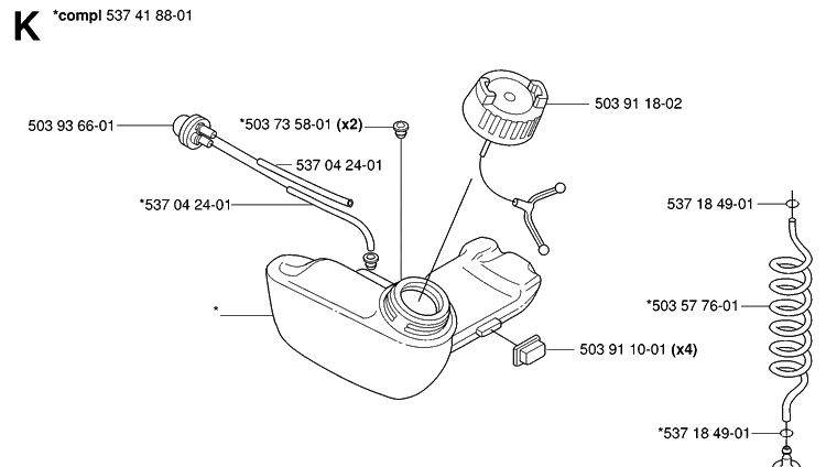 Fuel Tank Diagram and Parts List for 323HE3 20053600001-20054000000 Husqvarna Hedge Trimmer