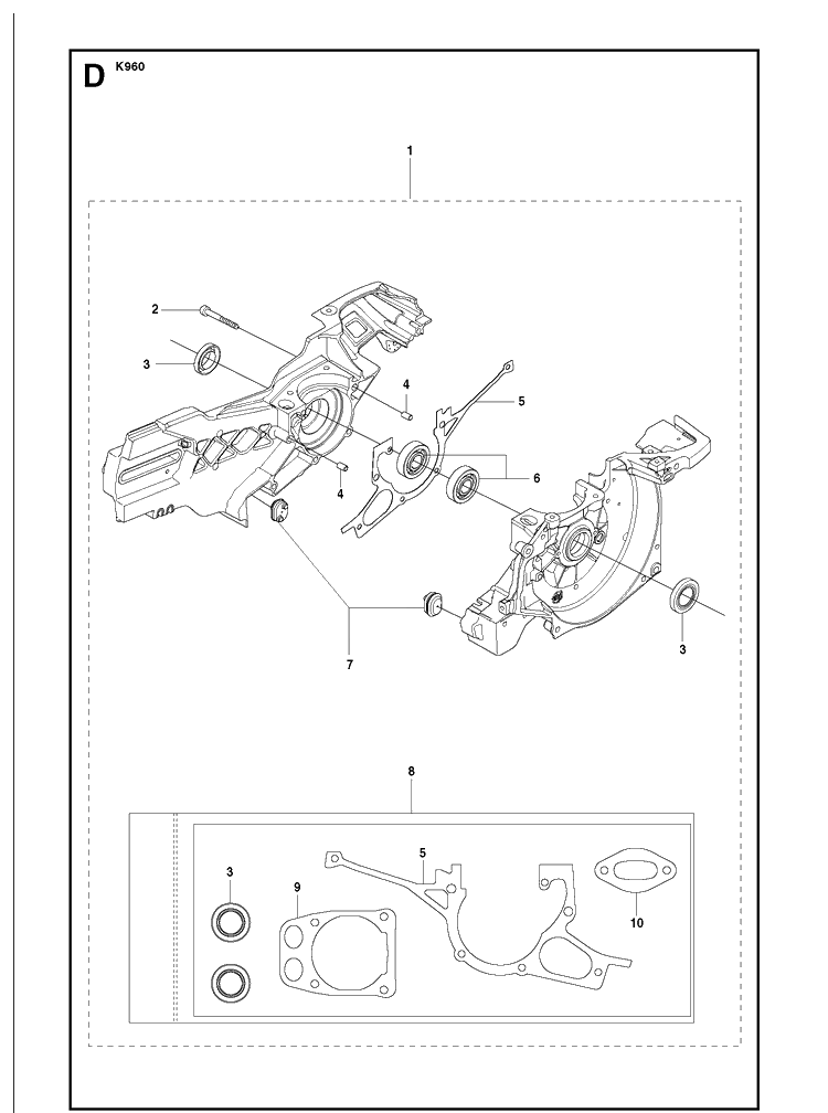 Crankcase Diagram and Parts List for K960 2007-10 Husqvarna Lawn Tractor Accessories