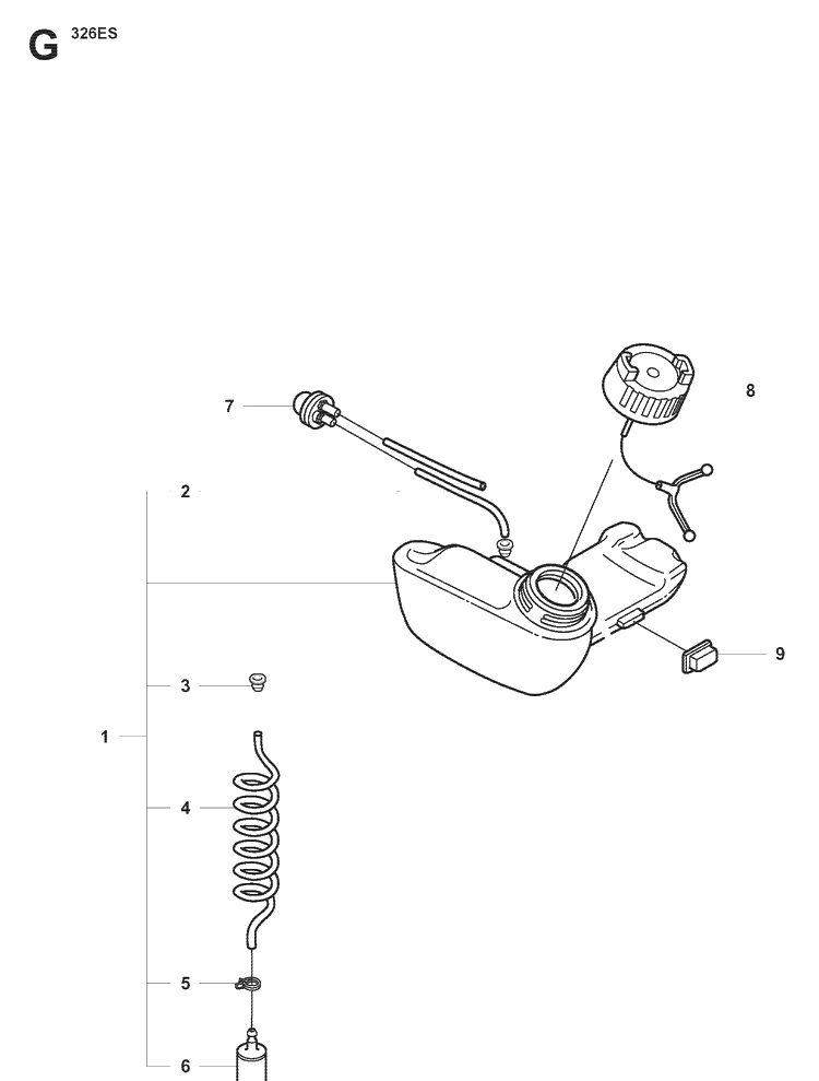 Fuel Tank Diagram and Parts List for 326ES  Husqvarna Edger
