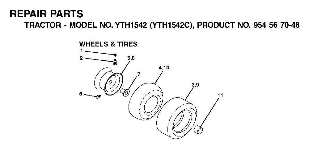 Wheels And Tires Diagram and Parts List for YTH1542C (954567048)(2001-04) Husqvarna Lawn Tractor