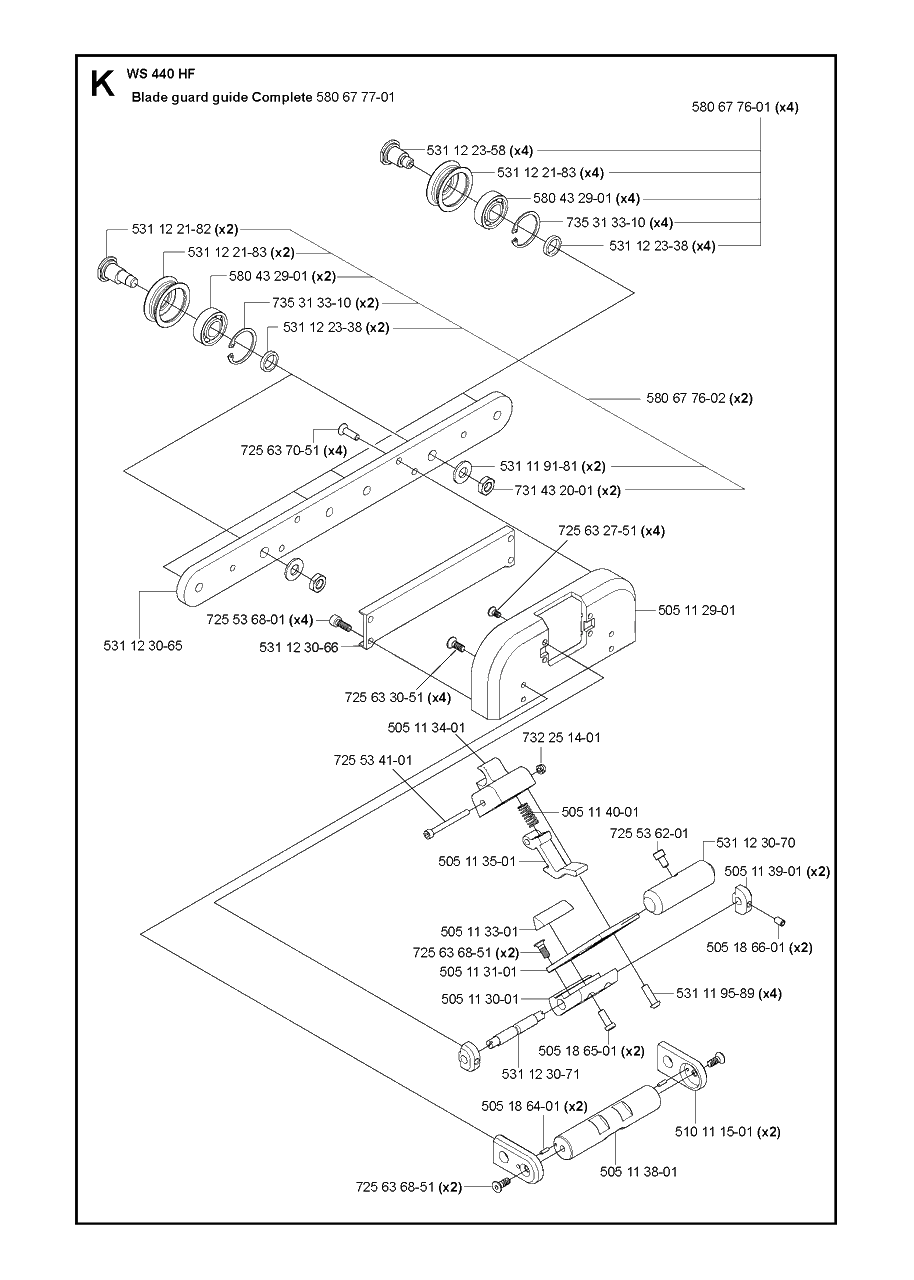 Guards Diagram and Parts List for WS440HF (00000008382 - 20134408468)(2012-07) Husqvarna Circular Saw