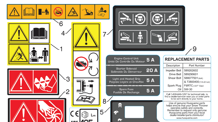 Decals 2 Diagram and Parts List for ST430T  Husqvarna Snow Blower