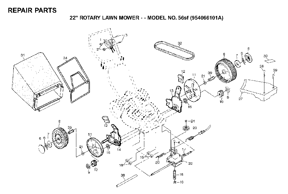 Repair Parts Diagram and Parts List for 56SF (954066101A)(1994-01) Husqvarna Lawn Mower