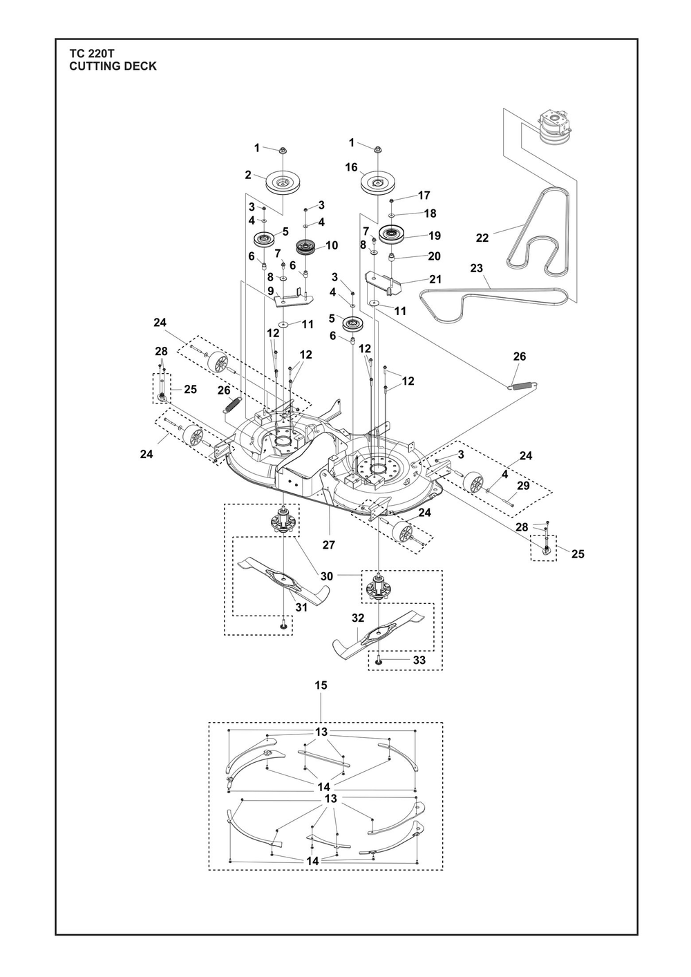 Mower Deck / Cutting Deck Diagram and Parts List for TC220T  Husqvarna Lawn Tractor