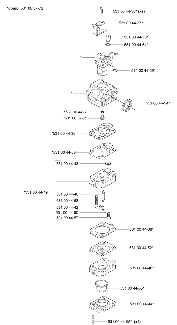 Carburator Diagram and Parts List for 165BT 2005-08 Husqvarna Leaf Blower / Vacuum
