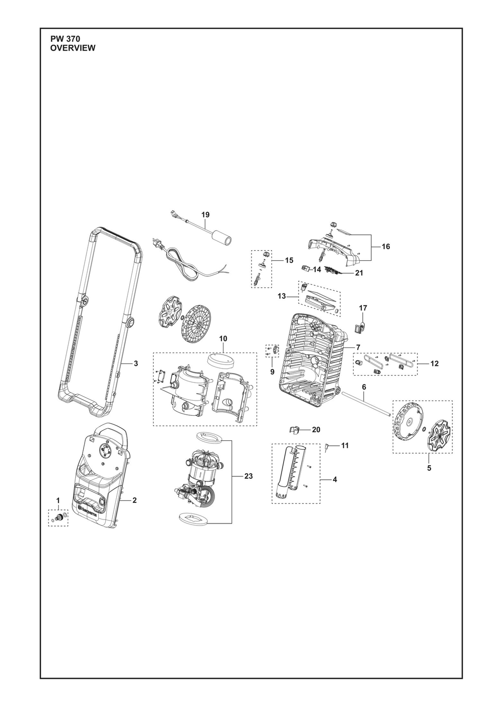 Frame Diagram and Parts List for PW370  Husqvarna Pressure Washer