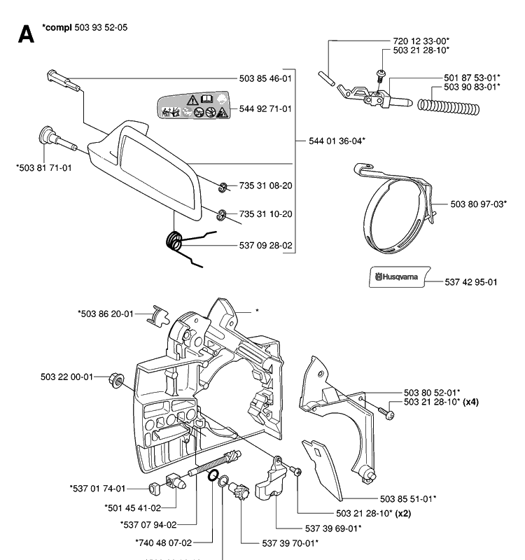 Chain Brake And Clutch Cover Diagram and Parts List for 338XPT 20063600001-Current Husqvarna Chainsaw