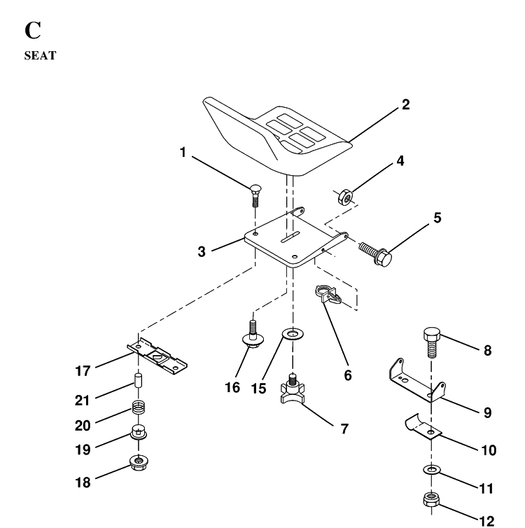 Seat Diagram and Parts List for LT130 (HE1336D)(1997-03) Husqvarna Lawn Tractor