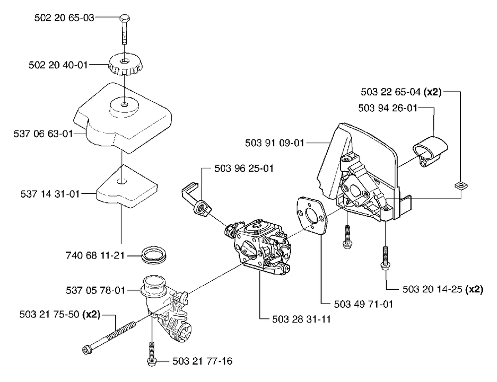 Air Filter/Carburetor Diagram and Parts List for 326P5X 2002-05 Husqvarna Pole Saw