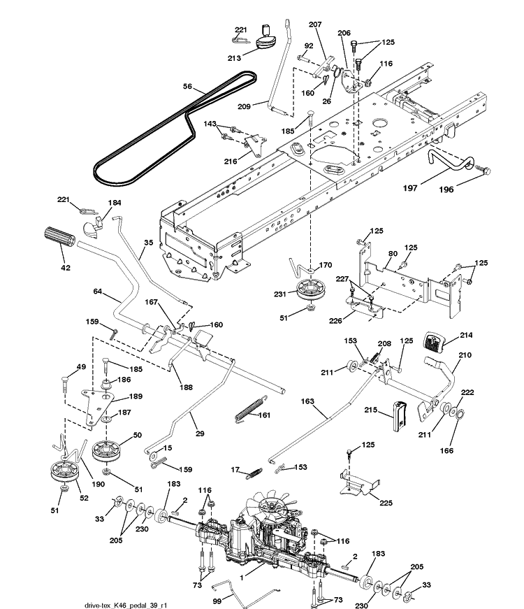 Drive Diagram and Parts List for YTH26V54 (96048001100)(2010 - 12) Husqvarna Lawn Tractor