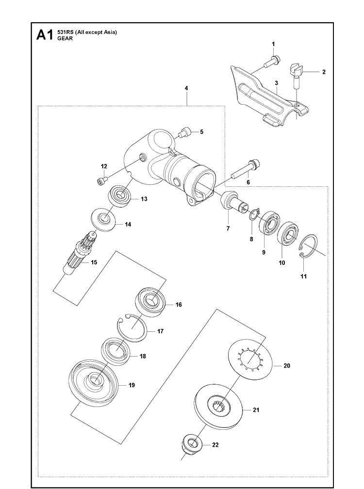 Gears 4 Diagram and Parts List for 531RS  Husqvarna Brush Cutter