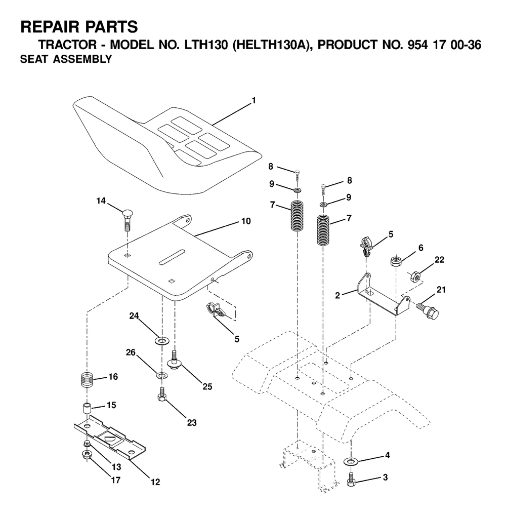 Seat Diagram and Parts List for LTH130 (954170036-A)(2001-01) Husqvarna Lawn Tractor