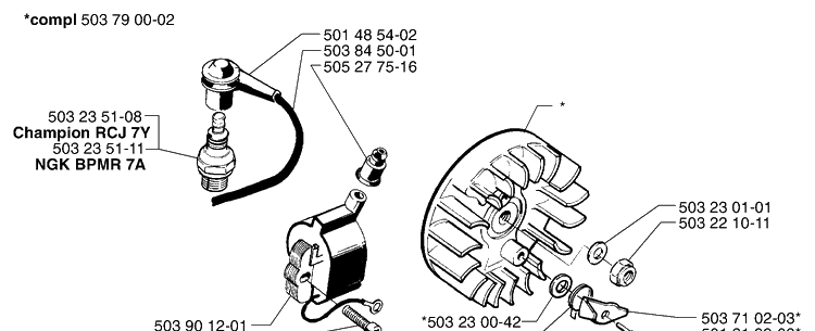 Ignition / Flywheel Diagram and Parts List for 240 2002-08 Husqvarna Brush Cutter