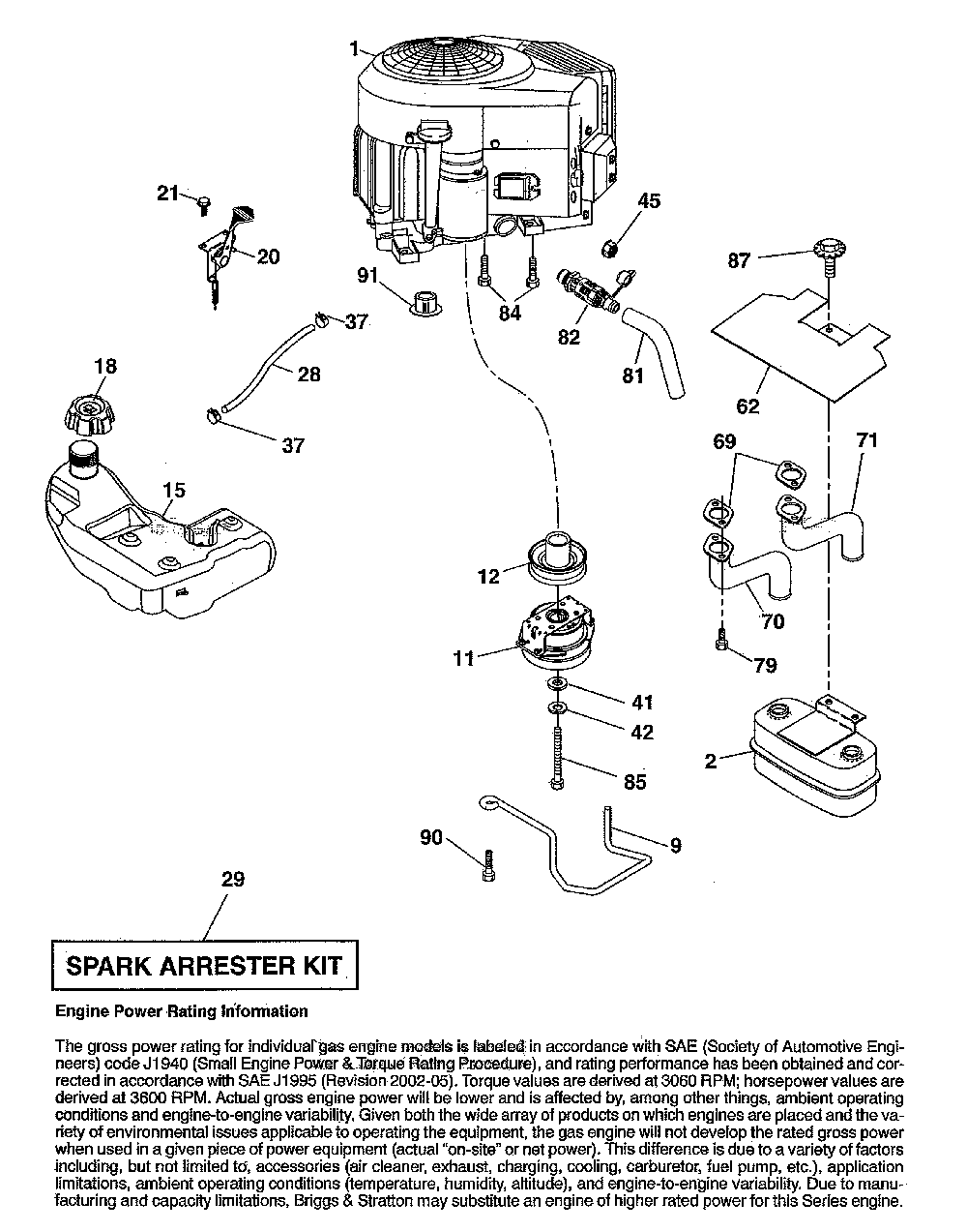 Engine Diagram and Parts List for 917240443  Husqvarna Lawn Tractor