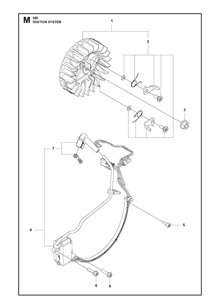 Ignition System Diagram and Parts List for 585  Husqvarna Chainsaw