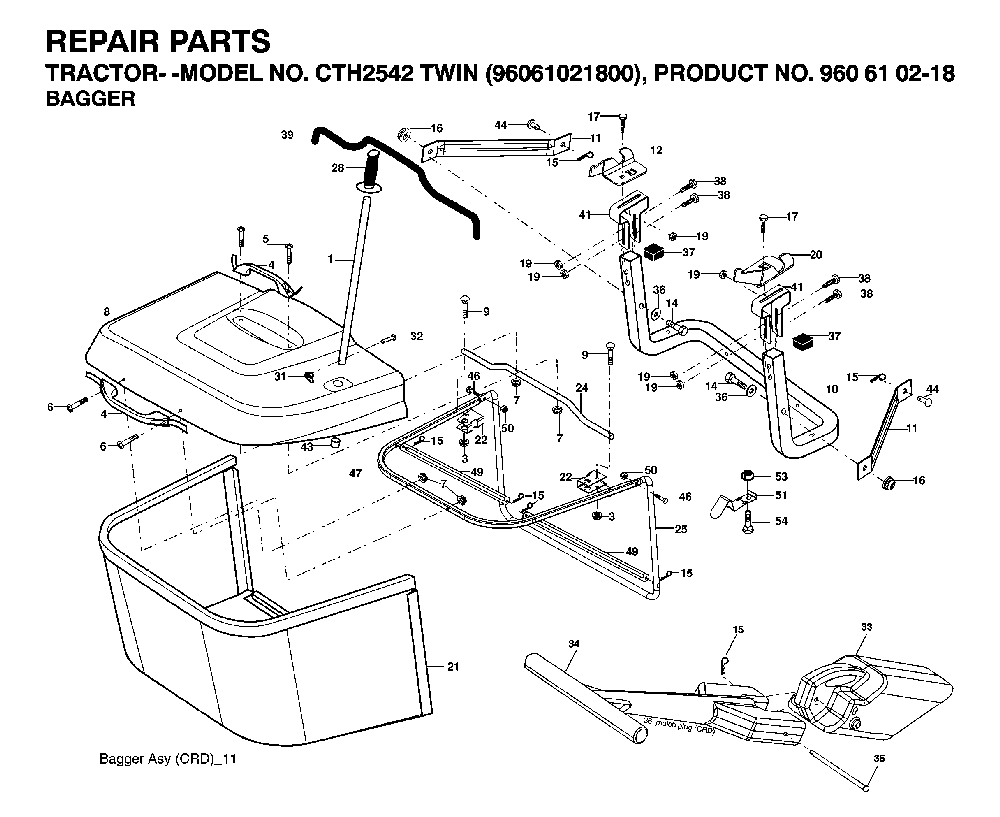 Bagger Diagram and Parts List for CTH2542TWIN (96061021800, 960610218)(2007-04) Husqvarna Lawn Tractor