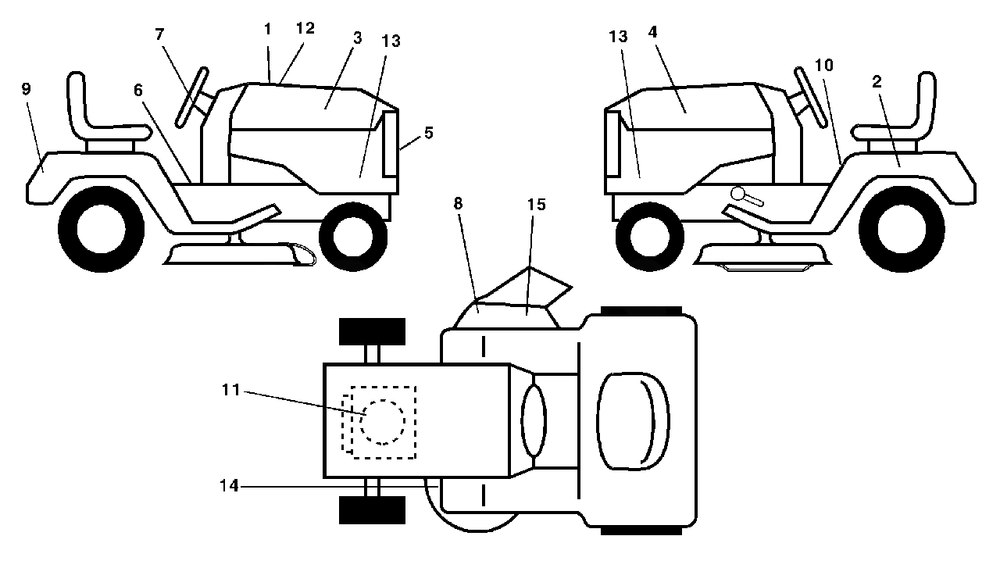 Decals Diagram and Parts List for YTH1542XP (954567253-B)(2001-11) Husqvarna Lawn Tractor