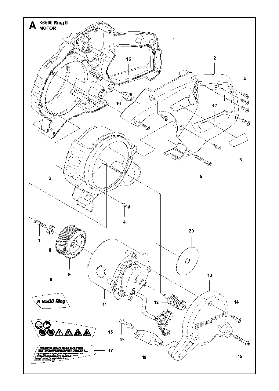 Motor Diagram and Parts List for K6500RINGII 2016-12 Husqvarna Circular Saw