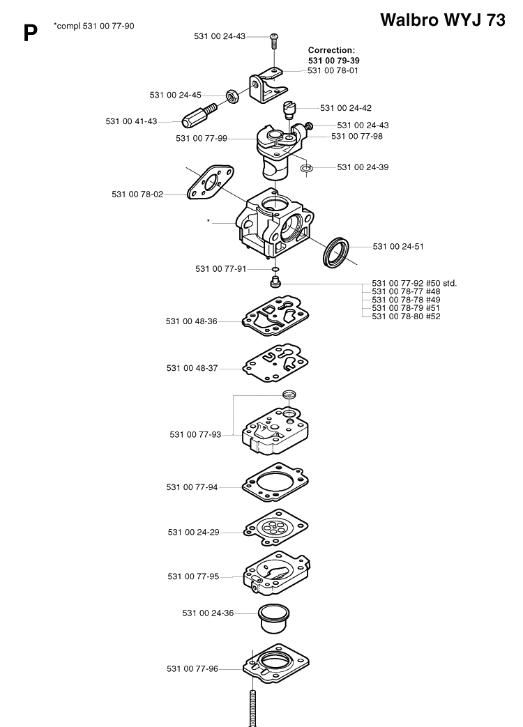 Carburetor Details Diagram and Parts List for 142R 20001900001-Current Husqvarna Brush Cutter