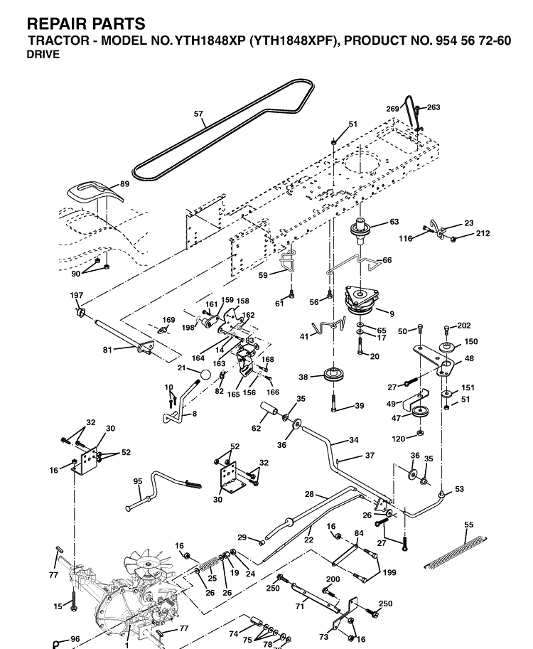 Drive Diagram and Parts List for YTH1848XP (954567260)(2003-06) Husqvarna Lawn Tractor