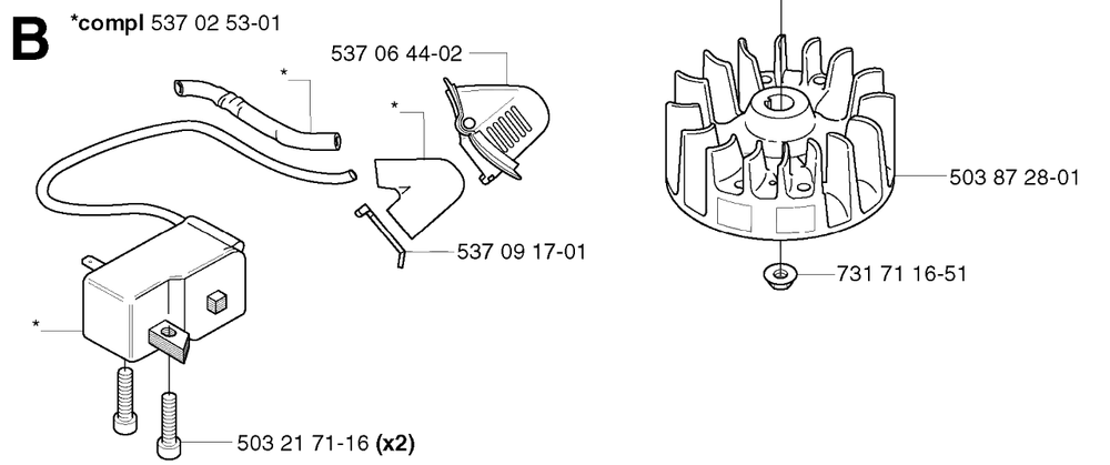 Ignition System Diagram and Parts List for 325HD60X 20022200001 - 20062300000 Husqvarna Hedge Trimmer
