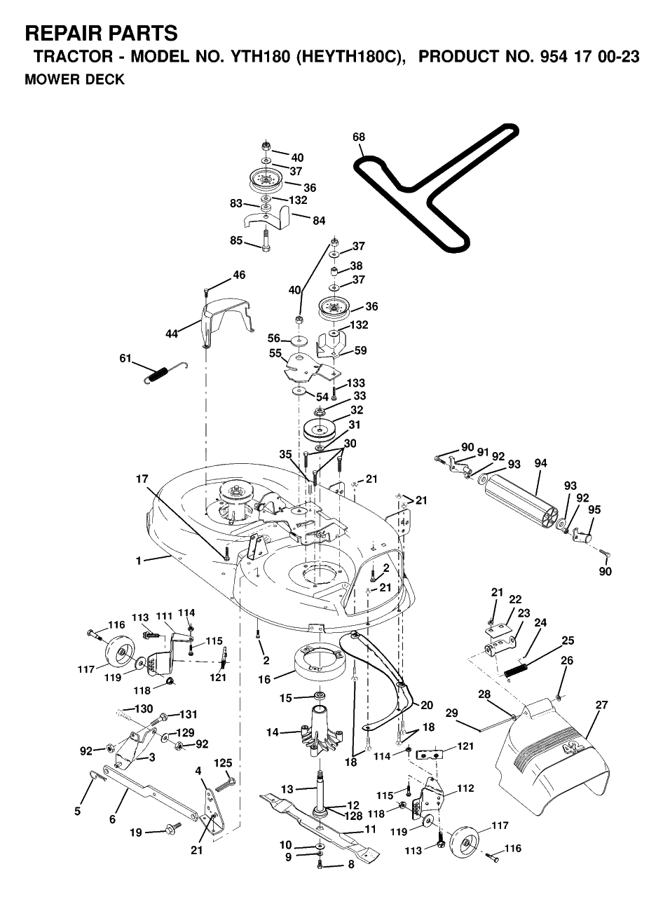 Mower Deck / Cutting Deck Diagram and Parts List for YTH180 (954170023-C)(2000-03) Husqvarna Lawn Tractor
