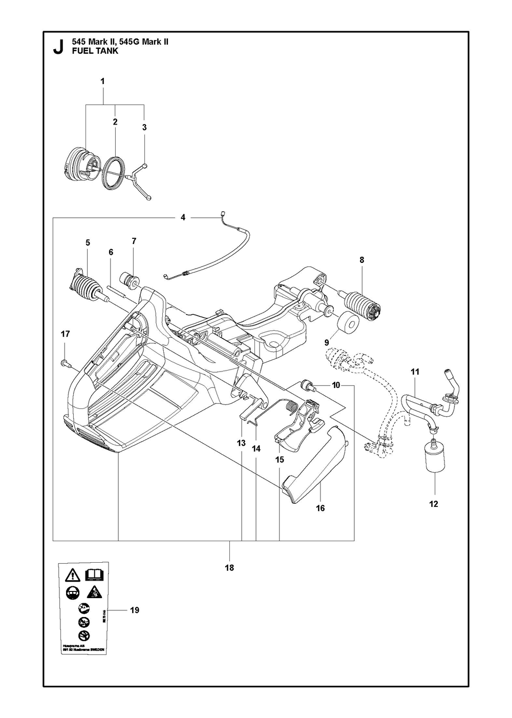 Fuel Tank Diagram and Parts List for 545GMARKII  Husqvarna Chainsaw