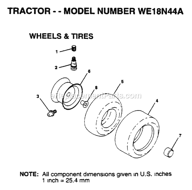 Wheels And Tires Diagram and Parts List for WE18N44A 1995 Husqvarna Lawn Tractor