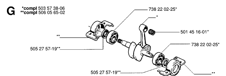 Crankshaft Diagram and Parts List for 49 19981800001-20013499999 Husqvarna Chainsaw