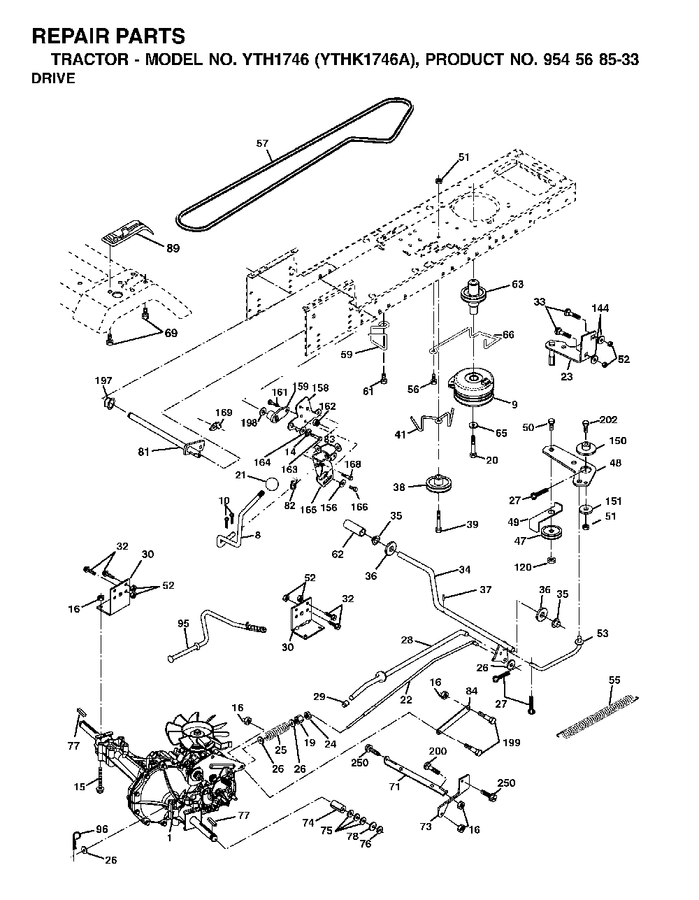 Drive Diagram and Parts List for YTH1746A (954568533)(2002-01) Husqvarna Lawn Tractor